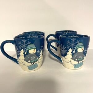 Winter Wonderland At St. Nicholas Square, set of Four Blue Mugs